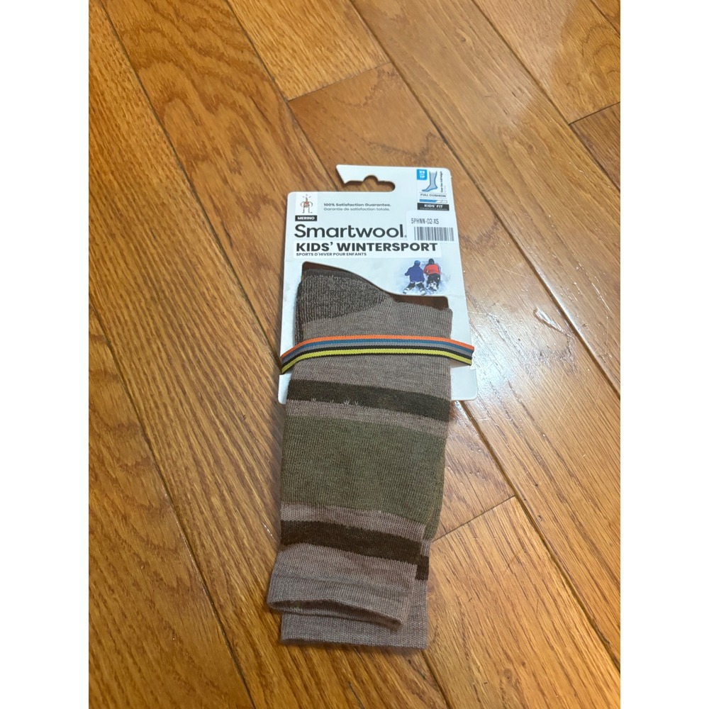 Smartwool Kids Wintersport Merino Wool Full Cushion Socks‎ XS Brown Green Stripe
